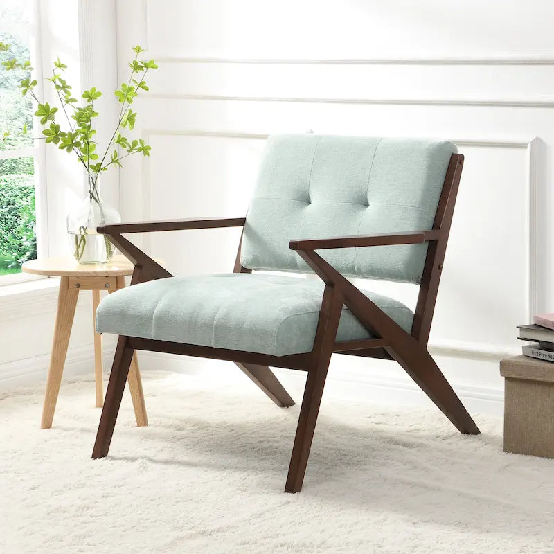 Akzentstuhl im modernen Mid-Century-Stil, 30 Zoll, mit weichen Polstern, angewinkelten Armlehnen und stabilem Massivholzgestell