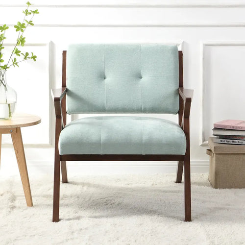 Sillón auxiliar moderno de mediados de siglo de 30 pulgadas, con cojines mullidos, diseño de brazos inclinados y estructura resistente de madera maciza