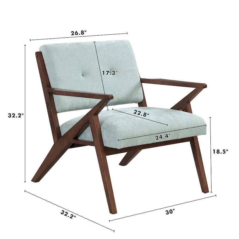 Akzentstuhl im modernen Mid-Century-Stil, 30 Zoll, mit weichen Polstern, angewinkelten Armlehnen und stabilem Massivholzgestell