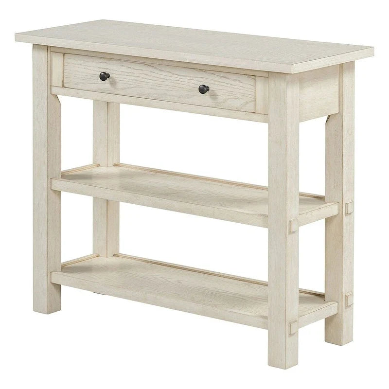Consola de estilo rústico de 36 con cajones y 2 estantes, de madera maciza