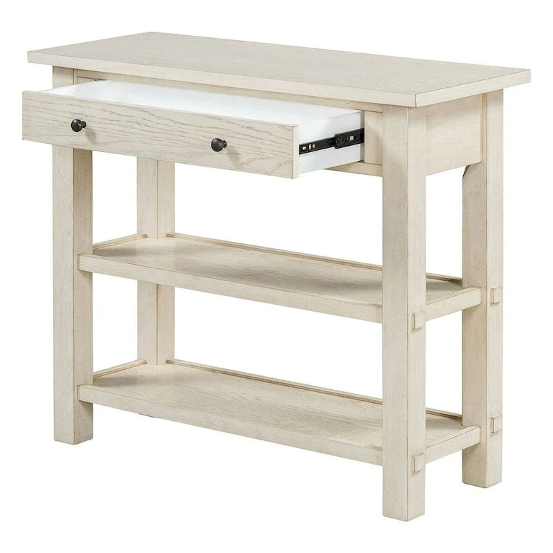 Consola de estilo rústico de 36 con cajones y 2 estantes, de madera maciza