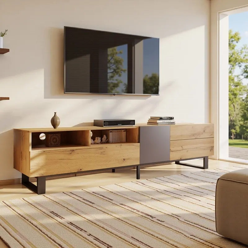 Modern TV Stand for TVs Up to 80, Media Console Entertainment Center with Double Storage & Drop-Down Door