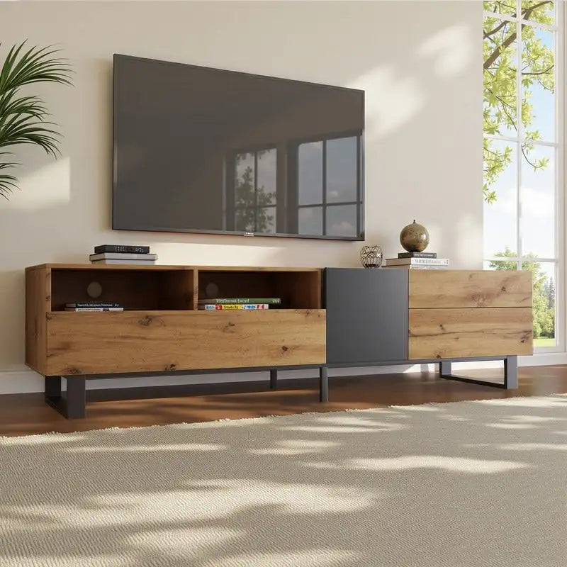 Modern TV Stand for TVs Up to 80, Media Console Entertainment Center with Double Storage & Drop-Down Door