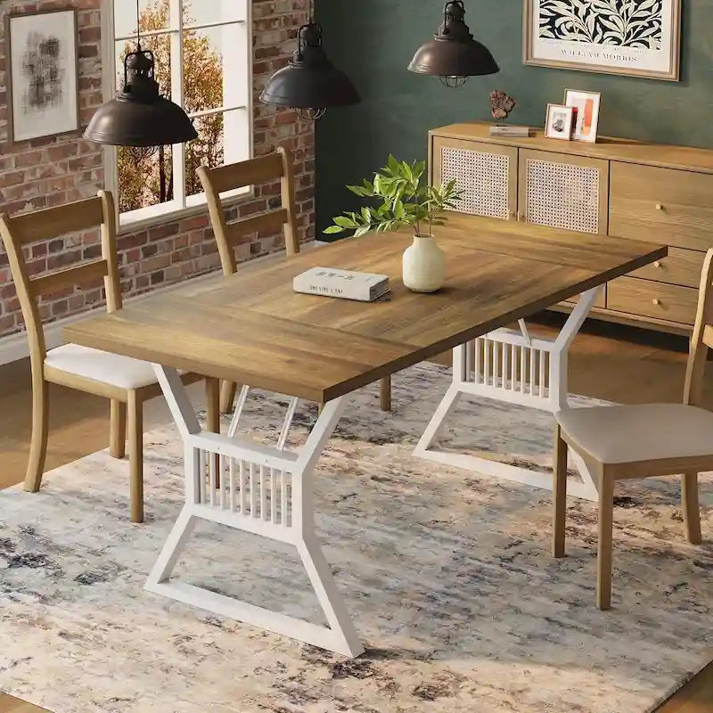 Table de cuisine et de salle à manger avec pieds en métal pour 4 à 6 personnes