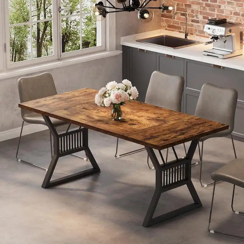 Table de cuisine et de salle à manger avec pieds en métal pour 4 à 6 personnes