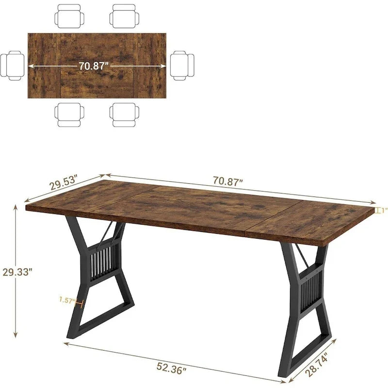 Table de cuisine et de salle à manger avec pieds en métal pour 4 à 6 personnes
