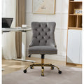 Silla de oficina en casa de terciopelo gris con base de metal dorado - silla de escritorio giratoria y ajustable