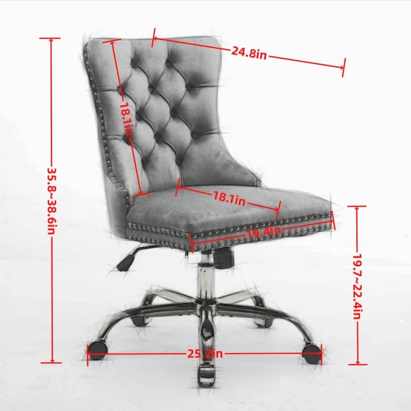 Silla de oficina en casa de terciopelo gris con base de metal dorado - silla de escritorio giratoria y ajustable