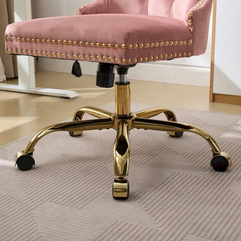 Silla de oficina en casa de terciopelo gris con base de metal dorado - silla de escritorio giratoria y ajustable