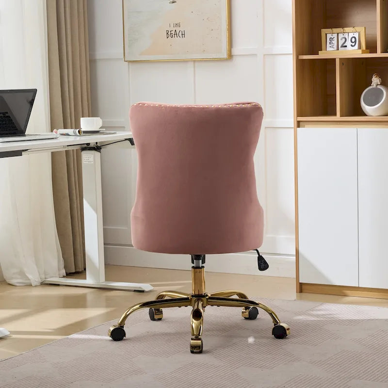 Silla de oficina en casa de terciopelo gris con base de metal dorado - silla de escritorio giratoria y ajustable