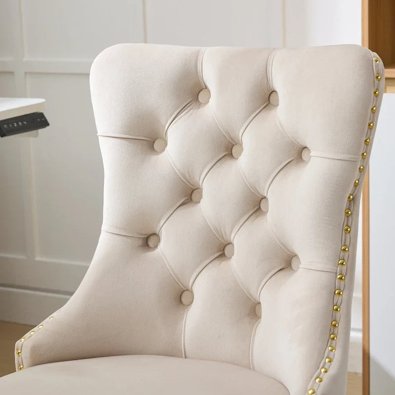 Silla de oficina en casa de terciopelo gris con base de metal dorado - silla de escritorio giratoria y ajustable