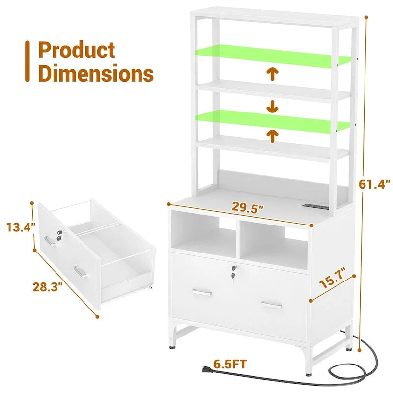 File Cabinet with Charging Station, Vertical Filing Cabinet with Lock & Large Drawer