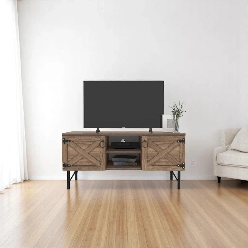Meuble télé moderne avec 2 armoires de rangement à portes, centre de divertissement pour salon