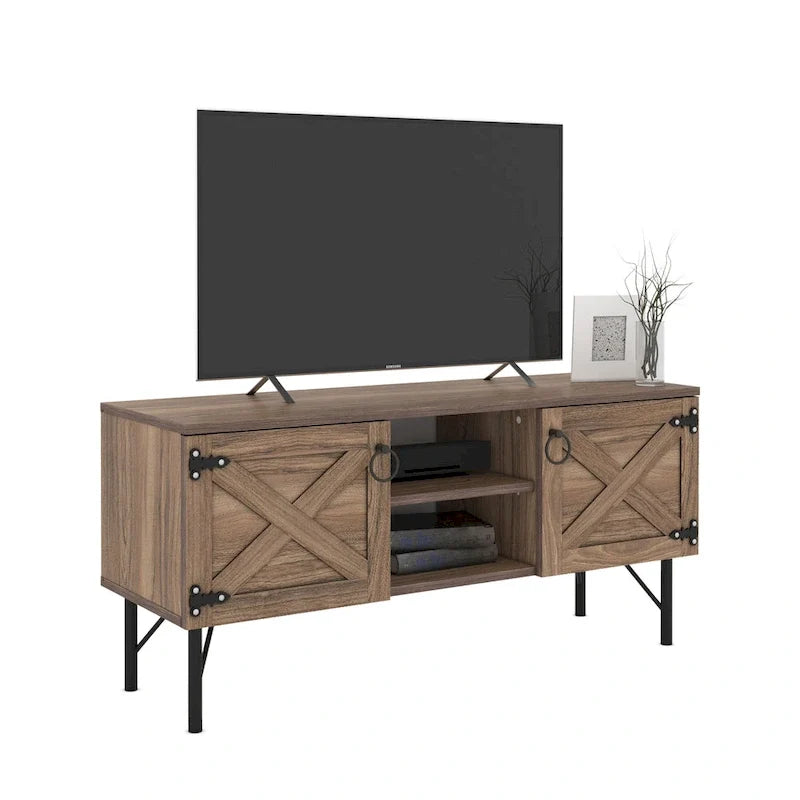 Meuble télé moderne avec 2 armoires de rangement à portes, centre de divertissement pour salon