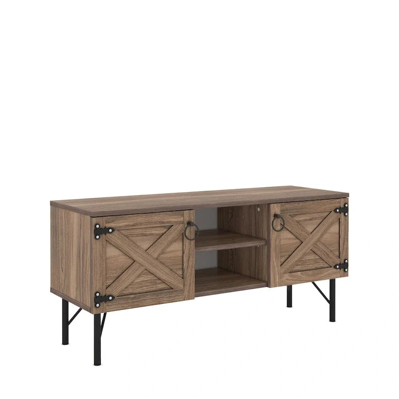 Meuble télé moderne avec 2 armoires de rangement à portes, centre de divertissement pour salon