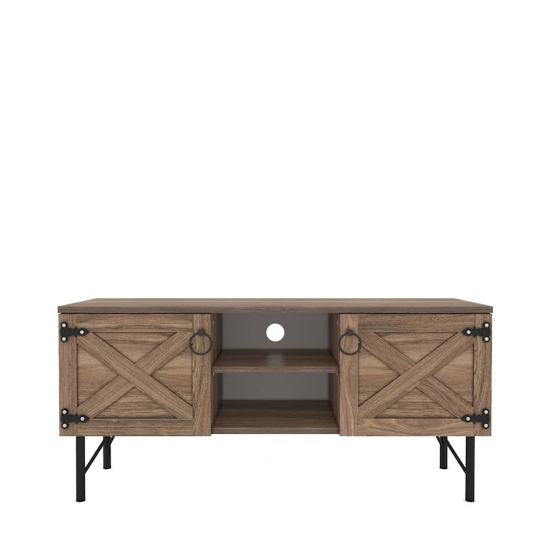 Meuble télé moderne avec 2 armoires de rangement à portes, centre de divertissement pour salon