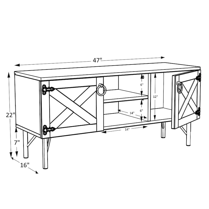 Meuble télé moderne avec 2 armoires de rangement à portes, centre de divertissement pour salon