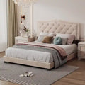 Queen Size Upholstered Bed Frame with Rivet Design, Modern Velvet Platform Bed with Tufted Headboard, Gray
