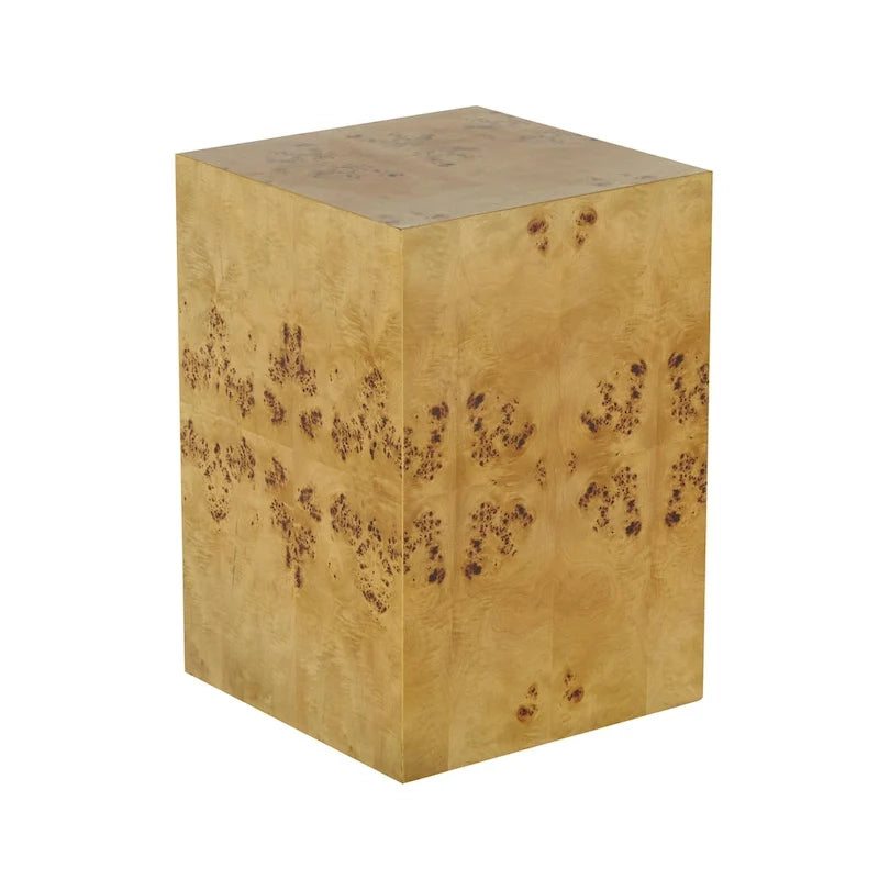 Wood Square Cube Side End Accent Table with Wood Grain Patterns - Brown