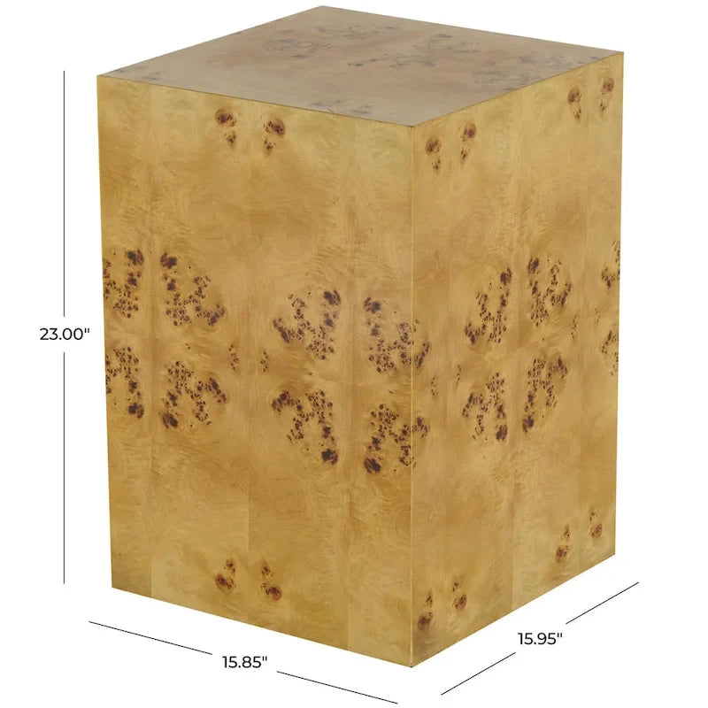 Wood Square Cube Side End Accent Table with Wood Grain Patterns - Brown