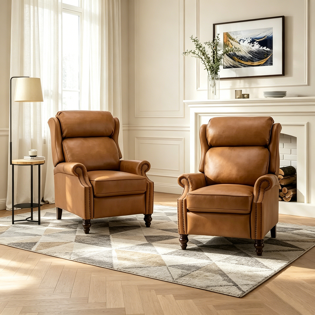 Fauteuil inclinable moderne en cuir véritable avec garnitures à clous