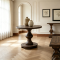 Table d'appoint ronde brune avec plateau épais en chêne à lattes