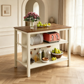 Farmhouse Solid Wood 45 Fixed Kitchen Island with 2 Open Shelves