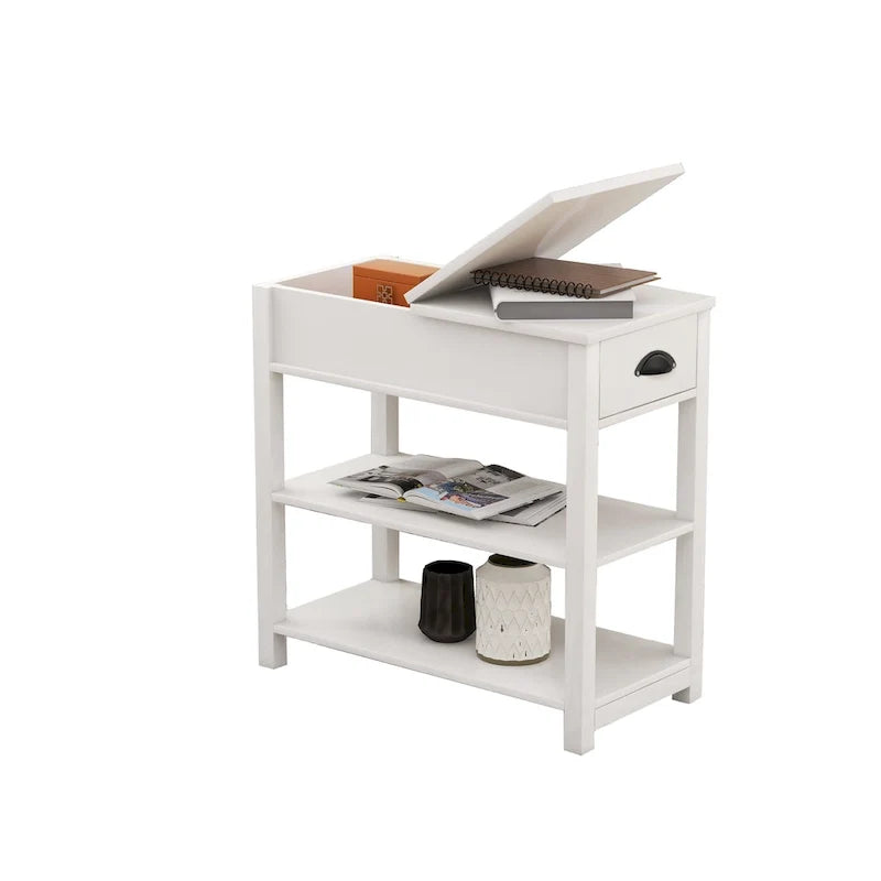 Table d'appoint étroite avec tiroirs et rangement à ouverture basculante