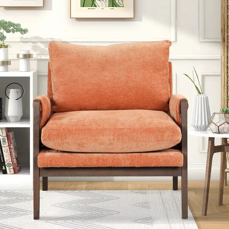 Fauteuil d'appoint du milieu du siècle en velours et bois massif avec coussin d'assise épais