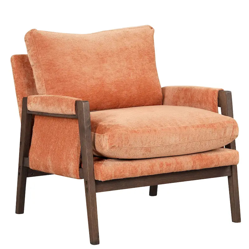 Fauteuil d'appoint du milieu du siècle en velours et bois massif avec coussin d'assise épais