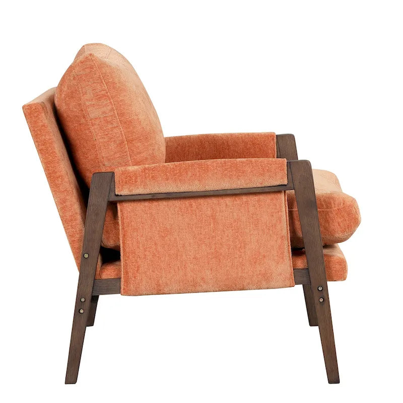Fauteuil d'appoint du milieu du siècle en velours et bois massif avec coussin d'assise épais