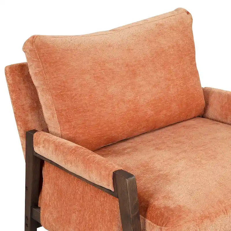 Fauteuil d'appoint du milieu du siècle en velours et bois massif avec coussin d'assise épais