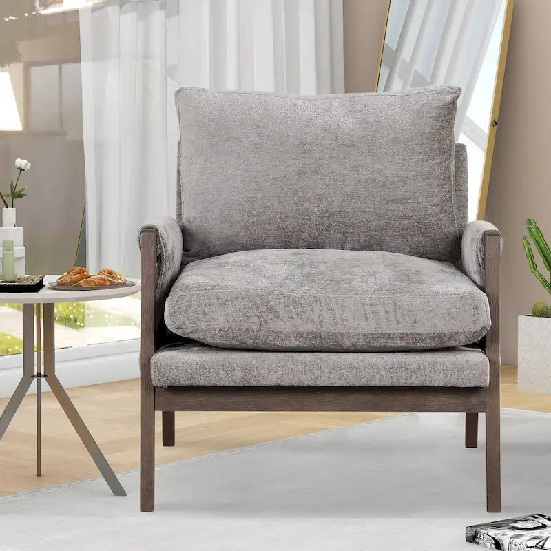 Fauteuil d'appoint du milieu du siècle en velours et bois massif avec coussin d'assise épais