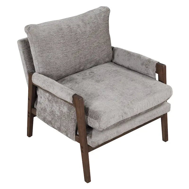 Fauteuil d'appoint du milieu du siècle en velours et bois massif avec coussin d'assise épais