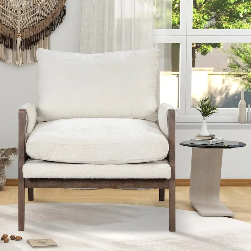 Fauteuil d'appoint du milieu du siècle en velours et bois massif avec coussin d'assise épais