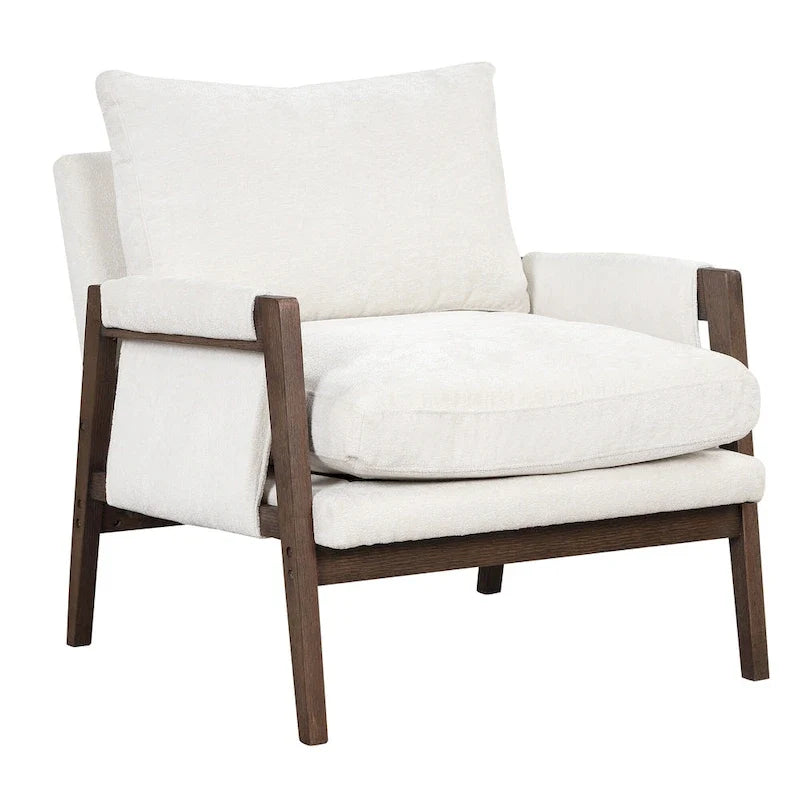 Fauteuil d'appoint du milieu du siècle en velours et bois massif avec coussin d'assise épais