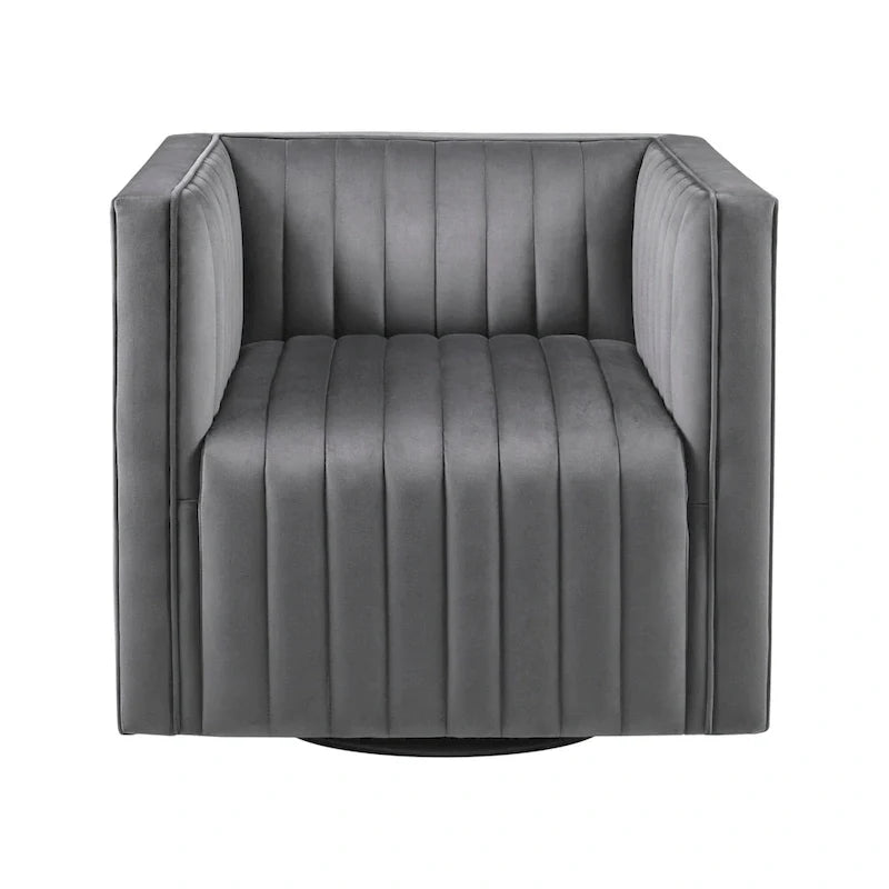 Fauteuil pivotant à accoudoirs capitonnés en canaux