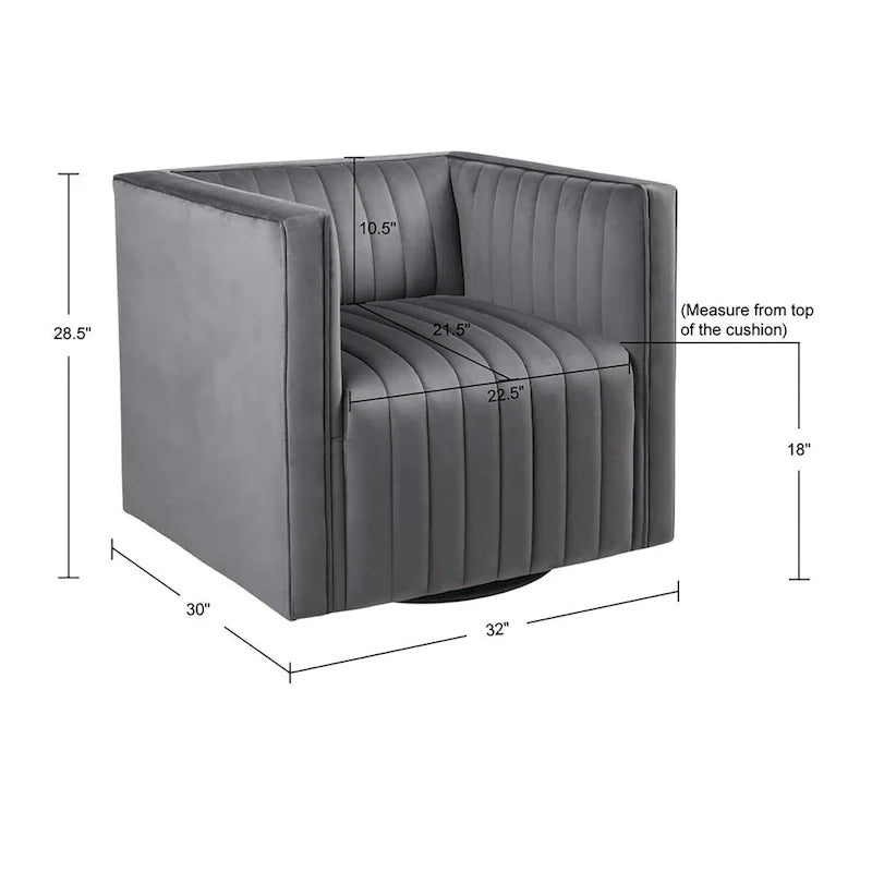 Fauteuil pivotant à accoudoirs capitonnés en canaux