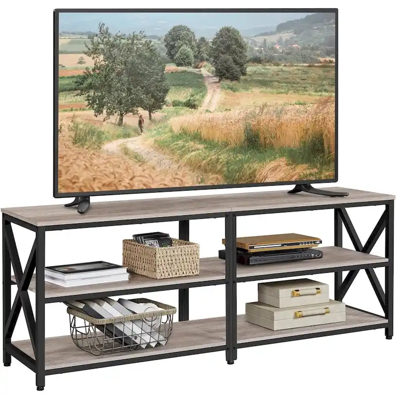 Meuble TV console vintage en bois à 3 niveaux pour téléviseur jusqu'à 70
