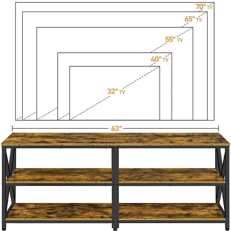 Meuble TV console vintage en bois à 3 niveaux pour téléviseur jusqu'à 70