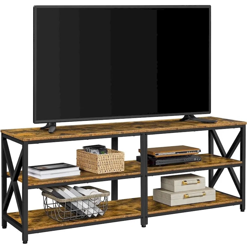 Meuble TV console vintage en bois à 3 niveaux pour téléviseur jusqu'à 70