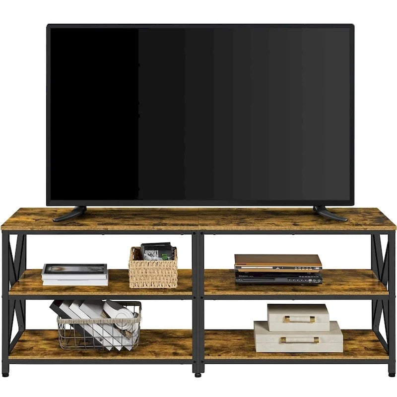 Meuble TV console vintage en bois à 3 niveaux pour téléviseur jusqu'à 70