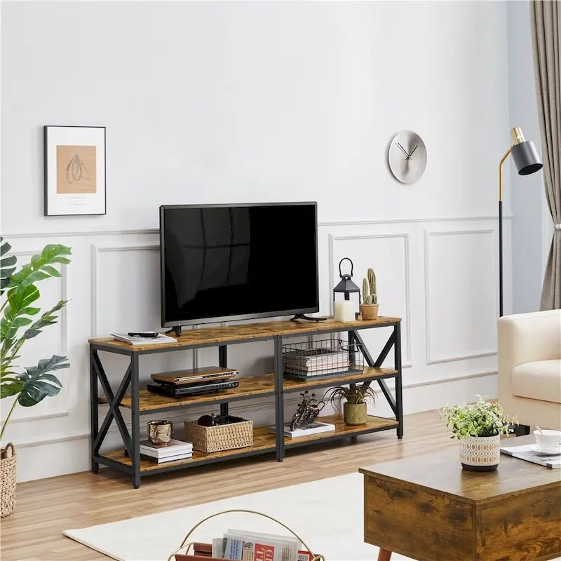 Meuble TV console vintage en bois à 3 niveaux pour téléviseur jusqu'à 70
