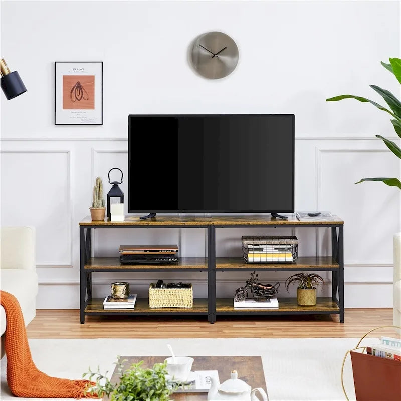 Meuble TV console vintage en bois à 3 niveaux pour téléviseur jusqu'à 70
