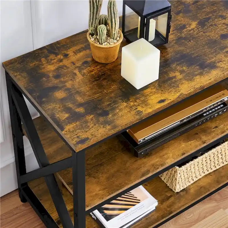Meuble TV console vintage en bois à 3 niveaux pour téléviseur jusqu'à 70