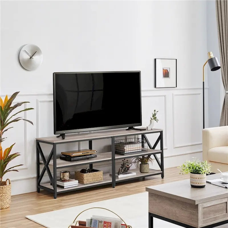Meuble TV console vintage en bois à 3 niveaux pour téléviseur jusqu'à 70