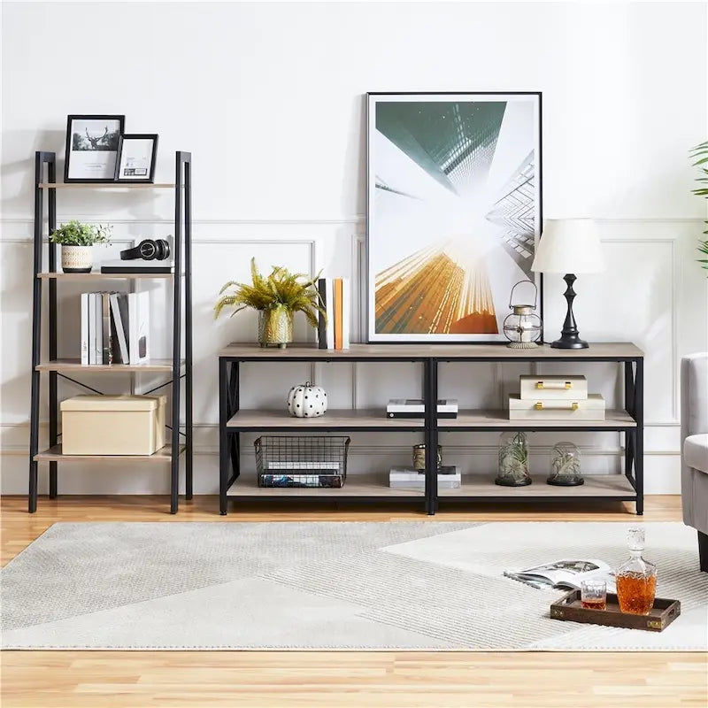 Meuble TV console vintage en bois à 3 niveaux pour téléviseur jusqu'à 70