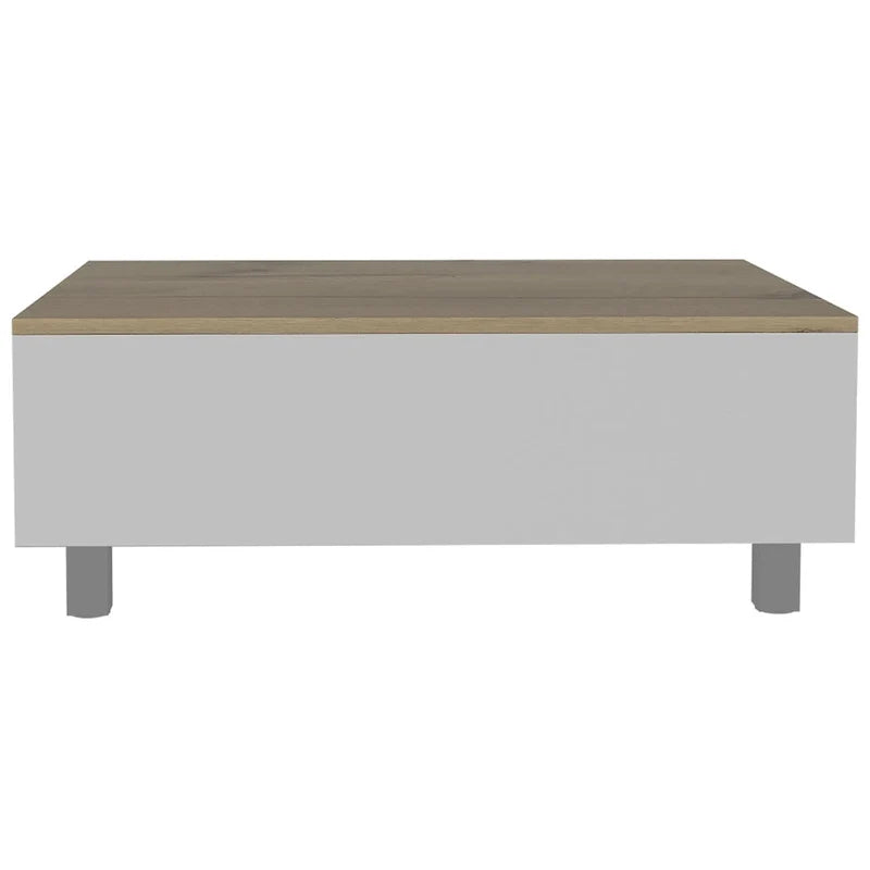 Table basse rectangulaire relevable en bois d'ingénierie blanc et chêne clair, avec tiroir et tablette - 21.4 H x 31.5 W x 21.4 D