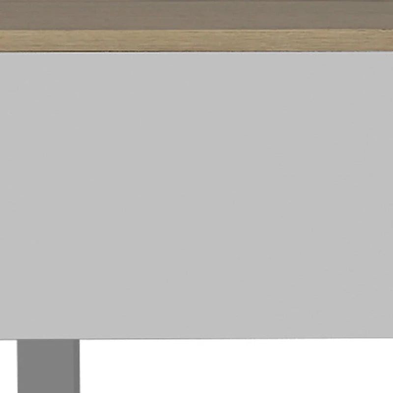 Table basse rectangulaire relevable en bois d'ingénierie blanc et chêne clair, avec tiroir et tablette - 21.4 H x 31.5 W x 21.4 D