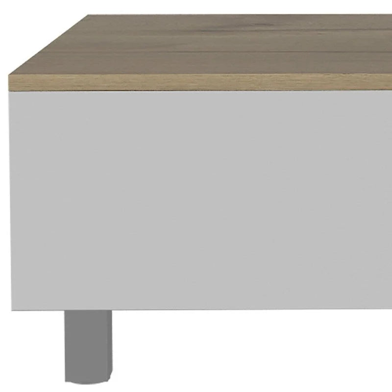 Table basse rectangulaire relevable en bois d'ingénierie blanc et chêne clair, avec tiroir et tablette - 21.4 H x 31.5 W x 21.4 D